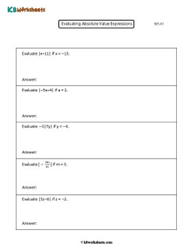 Evaluate Absolute Value Expressions 1