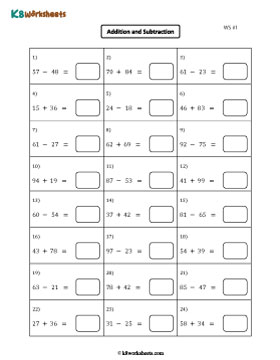 2-digit Addition and Subtraction | Horizontal 1