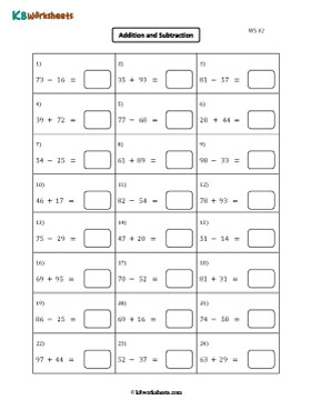 2-digit Addition and Subtraction | Horizontal 2