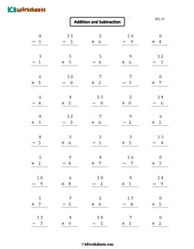 Addition and Subtraction within 20 | Column Drill 1