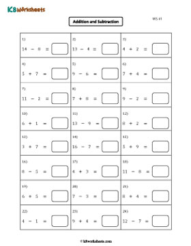 Addition and Subtraction within 20 | Horizontal 1