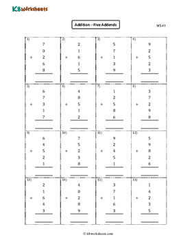 Adding Five Numbers | Column 1