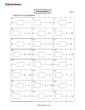 Finding Missing Addends | Horizontal 1