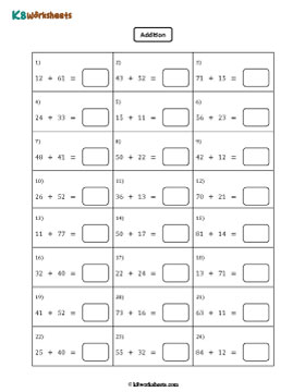 Horizontal Addition within 100 | No Regrouping