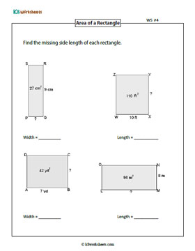 Finding the Length or Width of the Rectangle from Area | Type 1 - 4