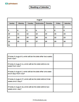 Reading a Monthly Calendar | August