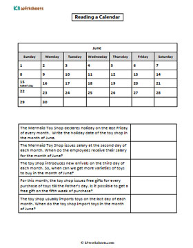 Reading a Monthly Calendar | June