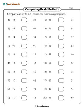 Comparing 2-digit Numbers | < or > or = - 1