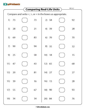 Comparing 2-digit Numbers | < or > or = - 2