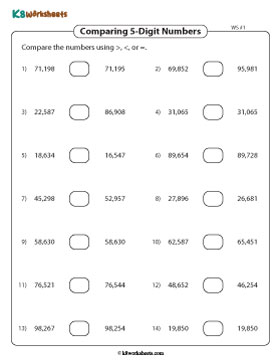 Comparing Five-digit Numbers Using Symbols 1