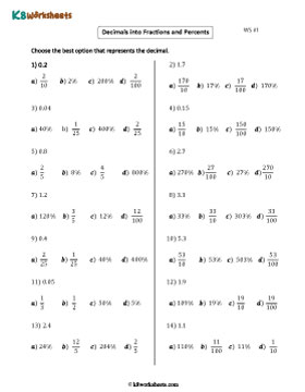 Converting Decimals to Fractions and Percents | MCQ 1