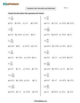 Converting Fractions to Percents and Decimals | MCQ 3