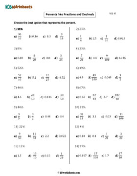 Converting Percents to Fractions and Decimals | MCQ 1