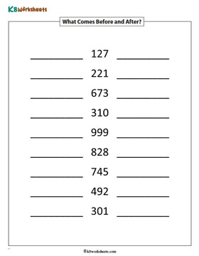 Filling in 3-digit Numbers Before and After