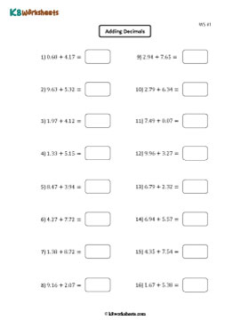 Adding Hundredths | Single Digit Whole Part | Horizontal 1