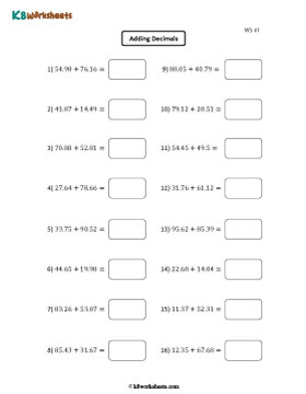 Adding Hundredths | Double Digit Whole Part | Horizontal 1