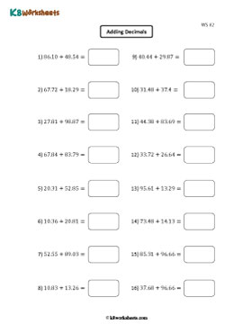 Adding Hundredths | Double Digit Whole Part | Horizontal 2