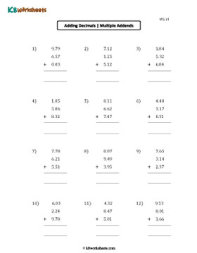 Adding Three Decimal in Hundredths | Single Digit Whole Part 1