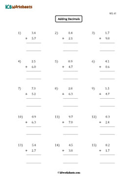 Adding Tenths | Single Digit Whole Part | Column 1