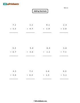 Adding Tenths | Single Digit Whole Part | Column 3