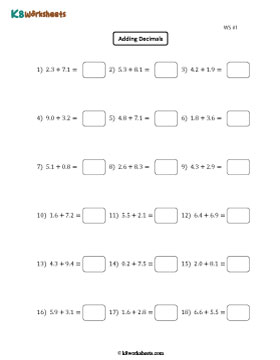 Adding Tenths | Single Digit Whole Part | Row 1