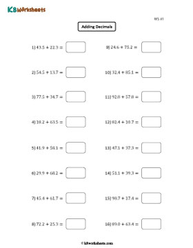 Adding Tenths | Double Digit Whole Part | Horizontal 1