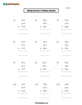 Adding Three Decimal in Tenths | Double Digit Whole Part | Vertical 2