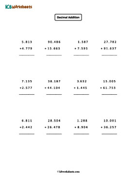 Adding Thousandths | Up to Double Digit Whole Part