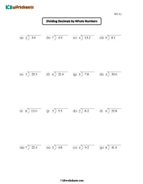 Dividing Decimals by Whole Numbers - Tenths 2