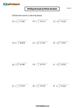 Dividing Decimals by Whole Numbers - Thousandths 1