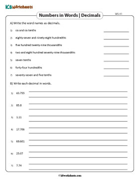 Decimals and Words | Up to 3 Decimal Places 1