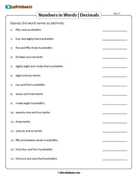 Words to Decimals | Up to 2 Decimal Places 1