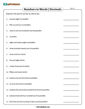 Words to Decimals | Up to 3 Decimal Places 1