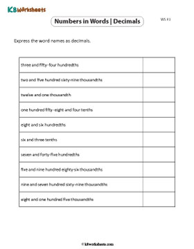 Words to Decimals | Up to 3 Decimal Places 3