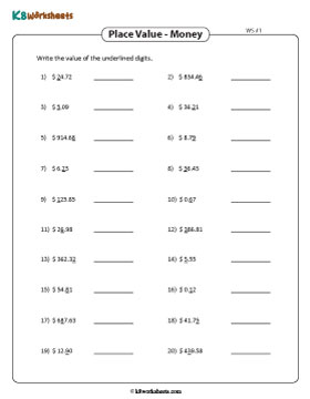 Place Value of the Underlined Digits | Money 1