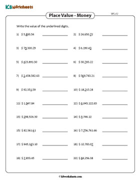 Place Value of the Underlined Digits | Money 2