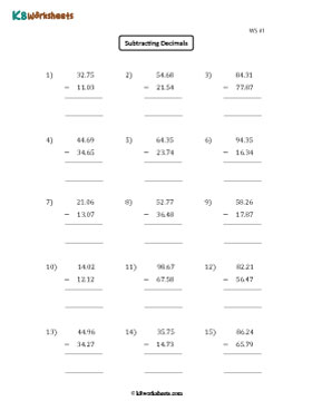 Subtracting Hundredths | 2 Digits Whole Part | Column 1