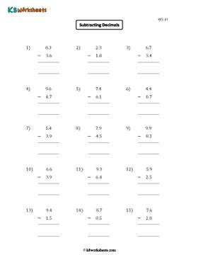 Subtracting Tenths | Single Digit Whole Part | Column 1