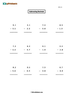 Subtracting Tenths | Single Digit Whole Part | Column 3