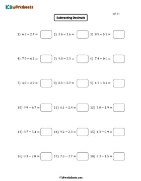 Subtracting Tenths | Single Digit Whole Part | Horizontal 1