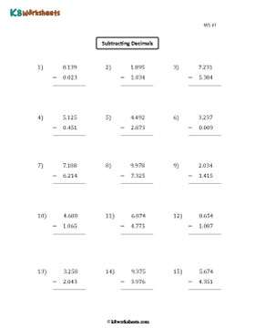 Subtracting Thousandths | Single Digit Whole Part 1