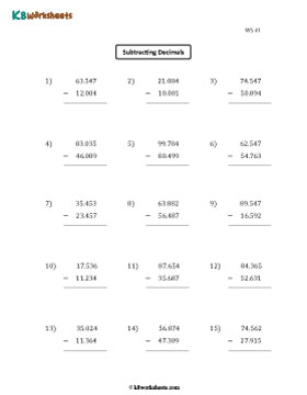 Subtracting Thousandths | 2 Digits Whole Part 1