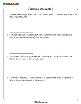 Adding Decimals Word Problems