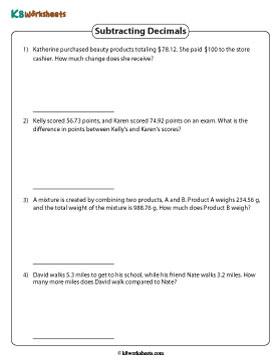 Subtracting Decimals Word Problems