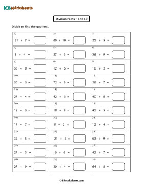 Division Facts from 1 to 10 - 6