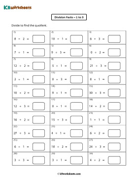 Division Facts from 1 to 3 - 4