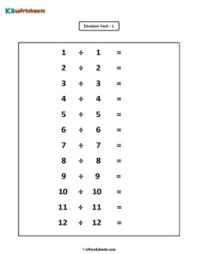 Division Facts from 1 to 3 - 1