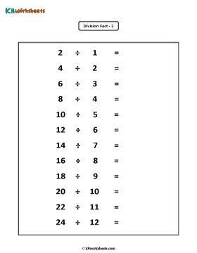 Division Facts from 1 to 3 - 2