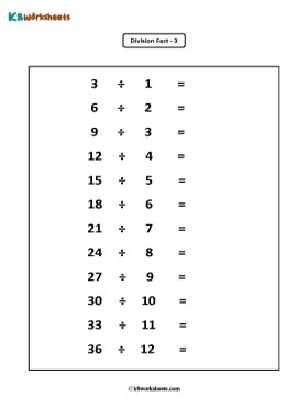 Division Facts from 1 to 3 - 3