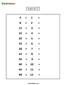 Division Facts from 1 to 5 - 1